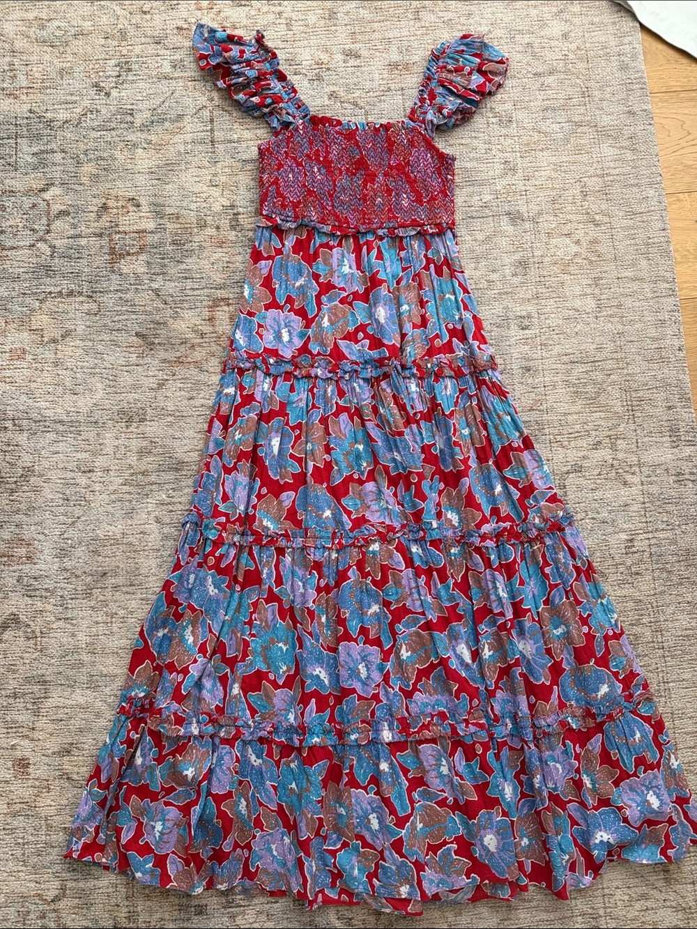 Love The Label Red Floral Smocked Maxi Dress with Ruffled Straps